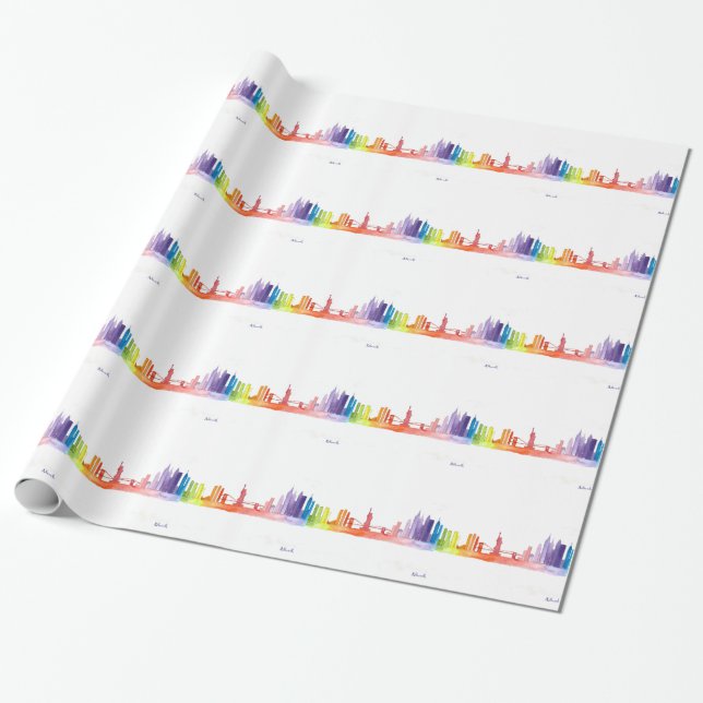 Papel De Regalo Nueva YORK Skyline Pattern acuarela (Desenrollado)