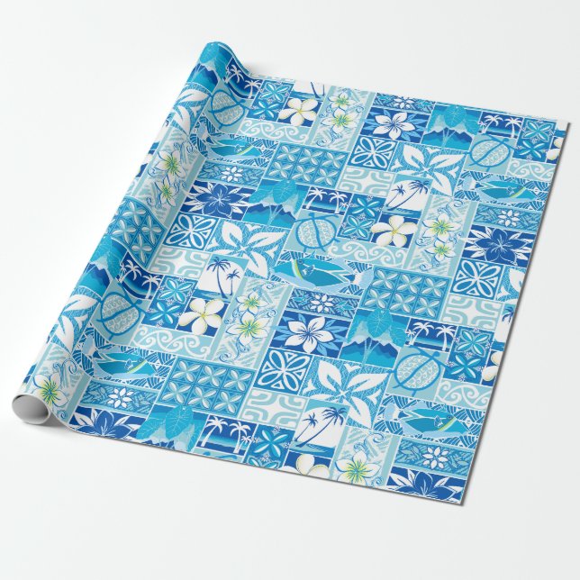 Papel De Regalo Nuevo adorno hawaiano - azul (Desenrollado)
