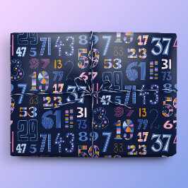 Papel De Regalo Números Primos hasta 100 Azul Oscuro