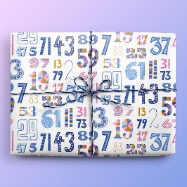 Papel De Regalo Números Primos hasta 100 Blanco