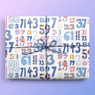 Papel De Regalo Números Primos hasta 100 Blanco