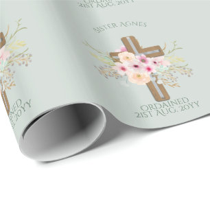 Papel De Regalo NUN - Ordenación o Aniversario - Cruz Floral