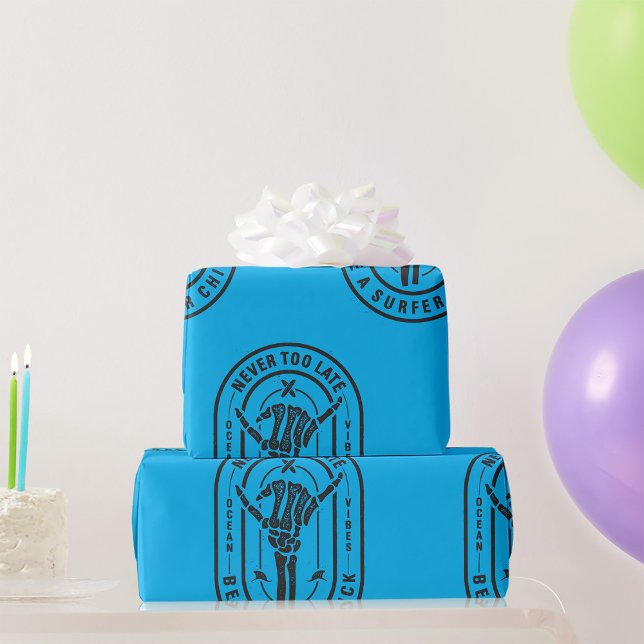 Papel De Regalo Nunca demasiado tarde para el surfista de esquelet (Subido por el creador)
