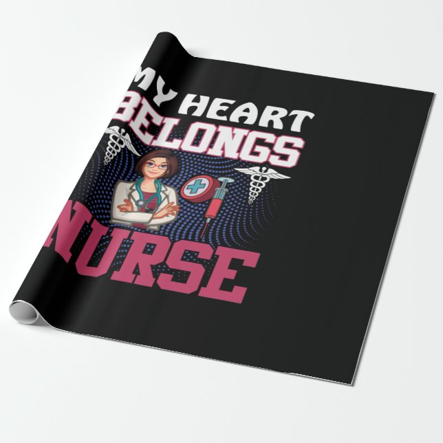 Papel De Regalo Nurse Gift | My Heart Belongs Nurse (Desenrollado)