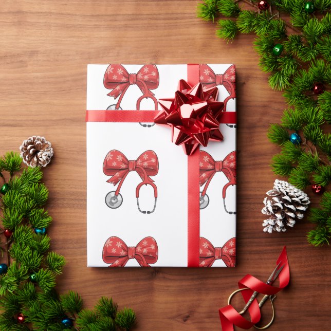 Papel De Regalo Nurse Stethoscope Christmas Bow Coquette Girly (Regalo de vacaciones)