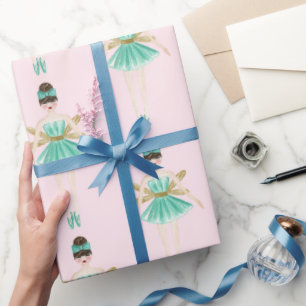 Papel De Regalo Nutcracker Ballerina, Mint y Rubor
