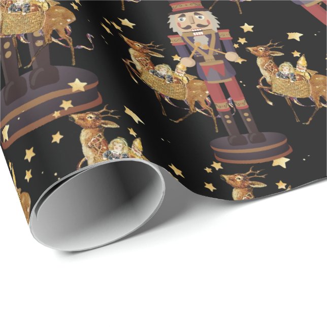 Papel De Regalo Nutcracker Black Golden Snflakes (Esquina del rollo)