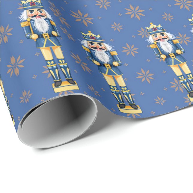 Papel De Regalo Nutcracker Men Blue and Gold Traditional (Esquina del rollo)