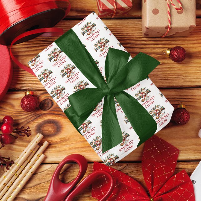 Papel De Regalo Nutcracker Merry Christmas Red Retro Typography (Subido por el creador)