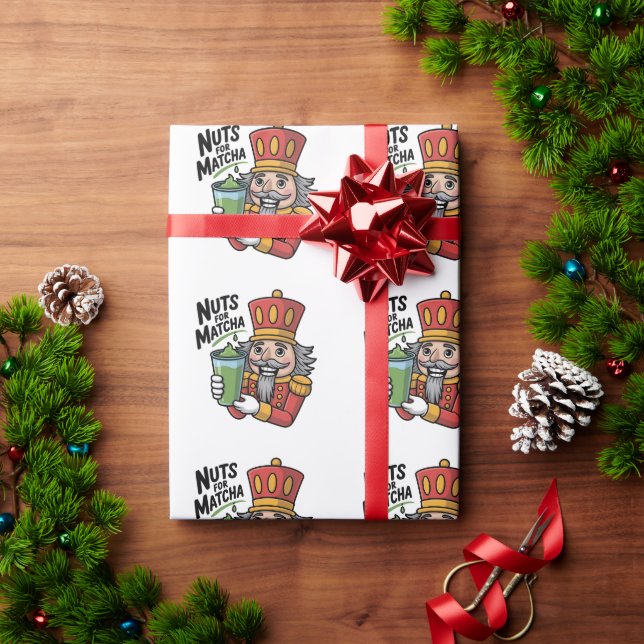 Papel De Regalo Nutcracker Sosteniendo Matcha Latte Nueces Gracios (Regalo de vacaciones)