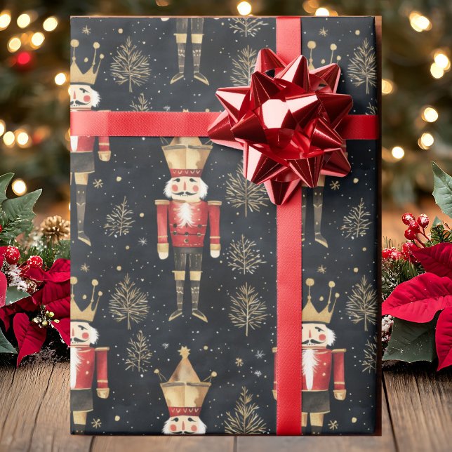 Papel De Regalo Nutcracker Watercolor Gold Red & Black Navidades (Subido por el creador)