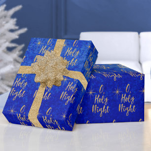 Papel De Regalo O Navidades de la Santa Noche Azul y Oro