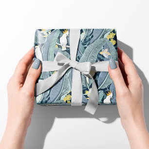 Papel De Regalo Oasis de hojas de plátano azul Serene con Cockatoo