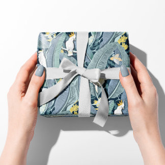 Papel De Regalo Oasis de hojas de plátano azul Serene con Cockatoo
