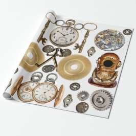 Papel De Regalo Objetos Steampunk Llave de esqueleto para reloj de