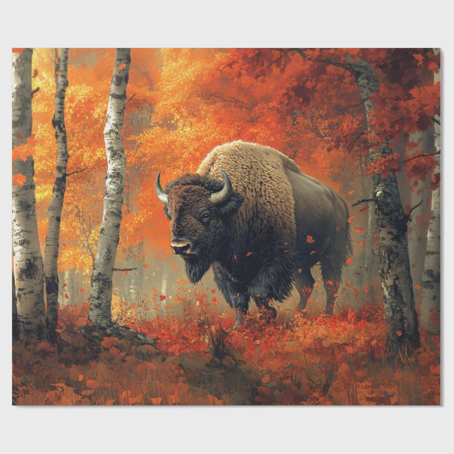 Papel De Regalo Obra artística de Bison in the Autumn Woods (Superficie plana)
