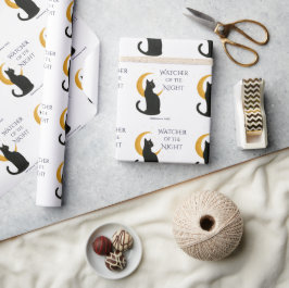 Papel De Regalo Observador de la noche - Gato negro de Halloween