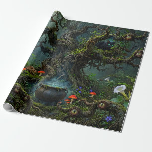 Papel De Regalo Observadores en Caldera de Gato de Madera de Bruja