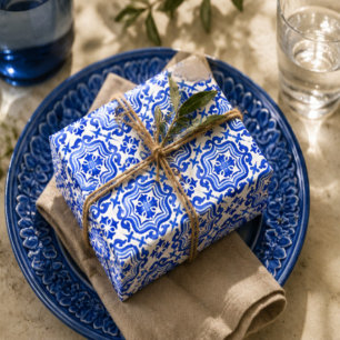 Papel De Regalo Ocean Breeze Ceramic Watercolor Blue Mosaic 