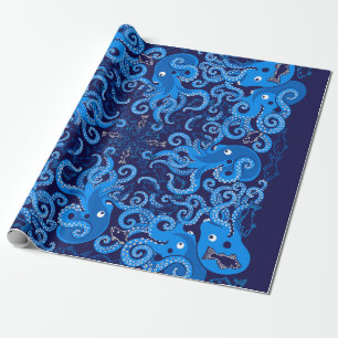 Papel De Regalo Octopus azul