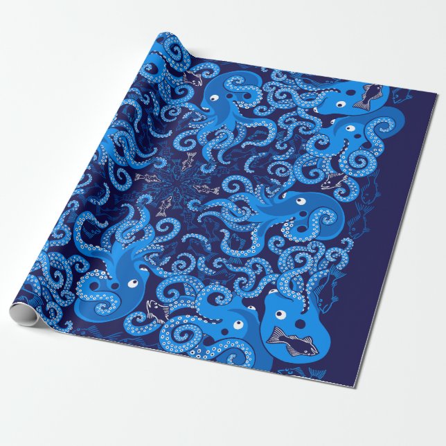 Papel De Regalo Octopus azul (Desenrollado)