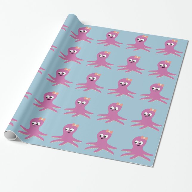 Papel De Regalo Octopus de chica rosa lindo (Desenrollado)