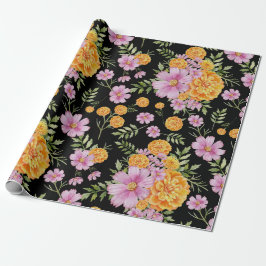 Papel De Regalo Octubre Mes de Nacimiento Flores Marigold Cosmos