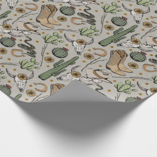 Papel De Regalo Oeste Americana Riéndose Cowboy Skull y Cactus