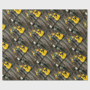 Papel De Regalo Oeste de Caballo Bostaza Guitarra girasoles
