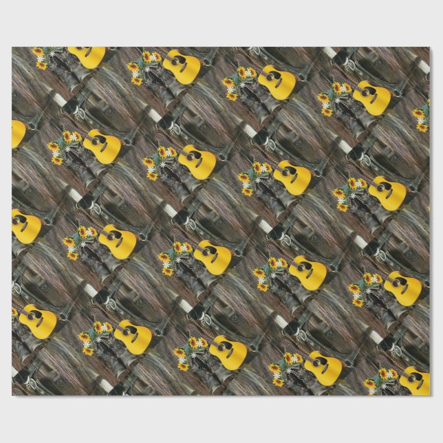 Papel De Regalo Oeste de Caballo Bostaza Guitarra girasoles (Superficie plana)