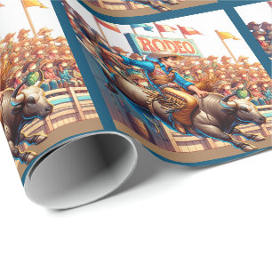 Papel De Regalo Oeste de Rodeo Cowboy Bull Riding