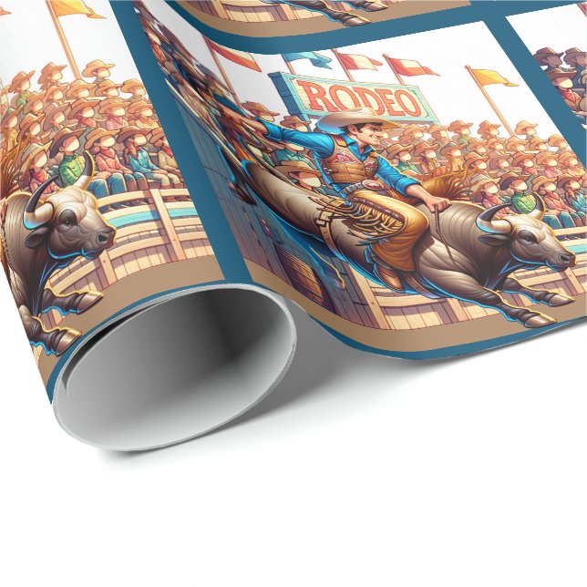 Papel De Regalo Oeste de Rodeo Cowboy Bull Riding (Esquina del rollo)
