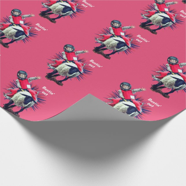 Papel De Regalo Oeste de Rodeo Cowgirl Mutton Busting (Esquina)