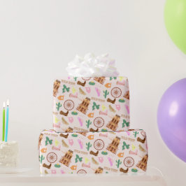 Papel De Regalo Oeste salvaje con niños del patrón Cacti Fiesta de