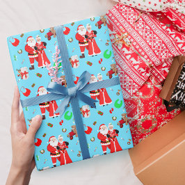 Papel De Regalo Oh Baby Santa & Mrs Claus Baby Shower Blue