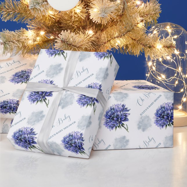 Papel De Regalo Oh Bebé azul floral de la ducha de bebé (Vacaciones)