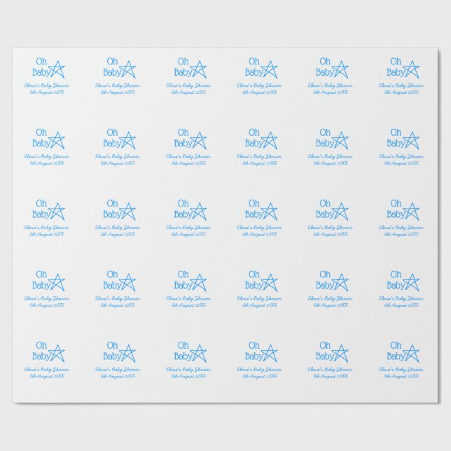 Papel De Regalo Oh bebé estrella azul bebé ducha agregar nombre pa (Superficie plana)