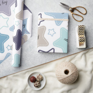 Papel De Regalo Oh Boy Blue Green Stars Baby Shower Baby Gift