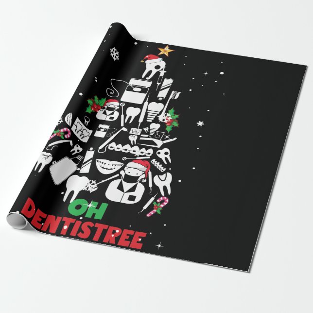 Papel De Regalo Oh Dentistree Dentist Dental Teeth Christmas Tree (Desenrollado)