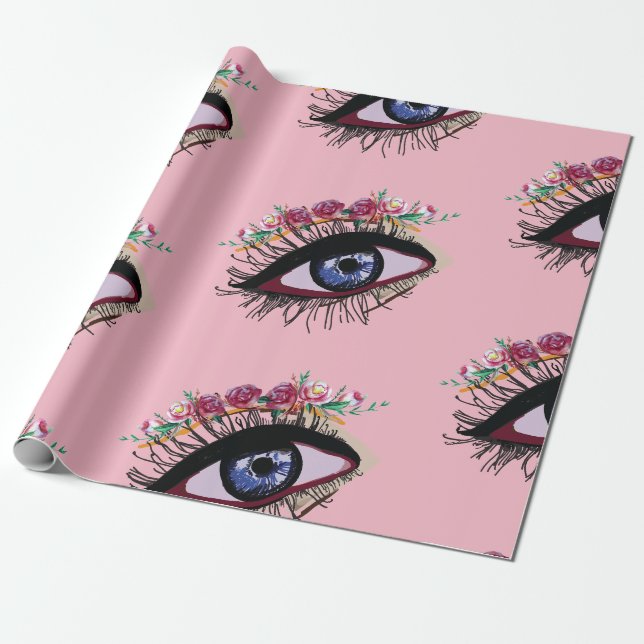 Papel de regalo Ojo Azul y Flores (Desenrollado)