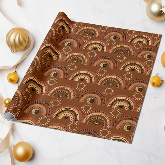 Papel De Regalo Ojo Místico Boho Arcoíris Fondo Marrón (Subido por el creador)