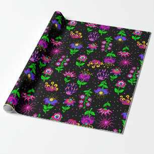 Papel De Regalo ojos surreales fantasía floral flores caprichosas