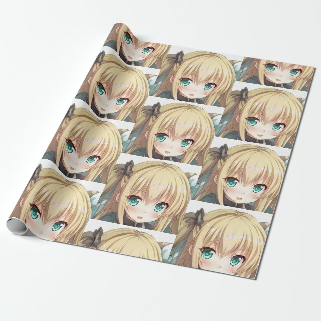 Papel De Regalo Ojos verdes esmeraldas chicas de pelo rubio animad (Desenrollado)
