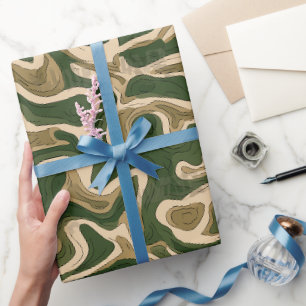 Papel De Regalo Ola de naturaleza verde bosque beige patrón abstra