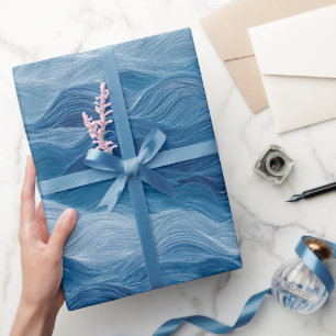 Papel De Regalo Ola de Océano Azul Profundo Niebla Blanca Patrón A