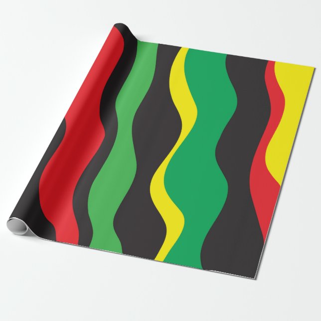 Papel De Regalo Ola Rasta Verde Amarillo Negro (Desenrollado)