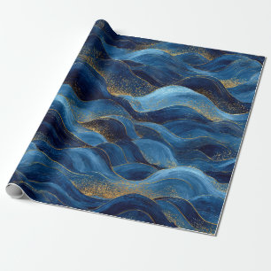 Papel De Regalo Olas abstractas azules del océano: diseño costero