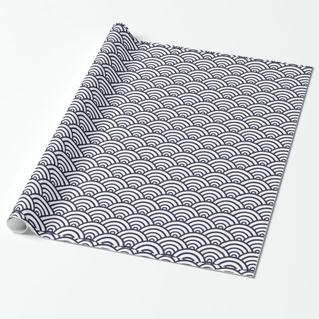 Papel De Regalo Olas Azules Japonesas Seigaiha Mar (Desenrollado)