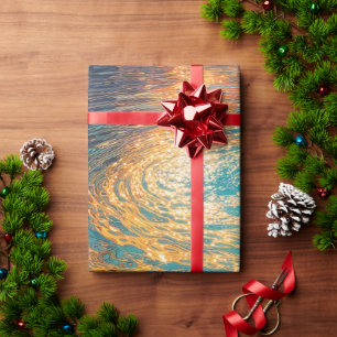 Papel De Regalo Olas de agua abstractas con luz solar dorada