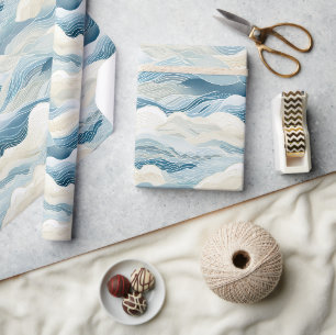 Papel De Regalo Olas de arena azul crema marina